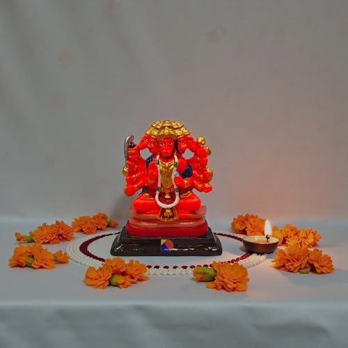 Image of KD HUB Hanuman murti - Hanuman Idol for Home Decor & Office - Panchmukhi - (12 cm) (Sindoori) - Small Size