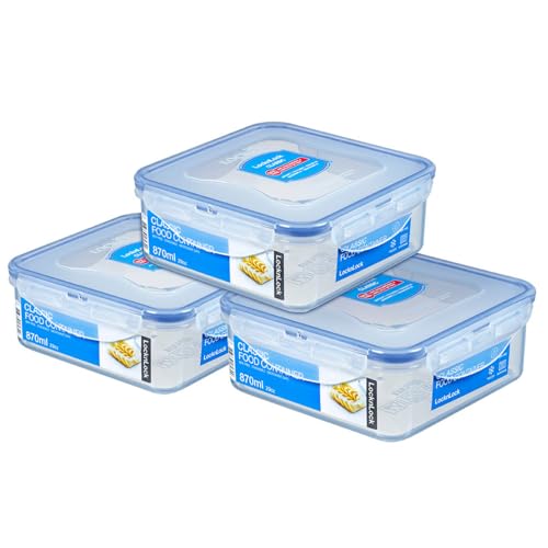LocknLock PP Classic Frischhaltedosen Set 3tlg. | 3x 870 ml | 15,5 x 15,5 x 18 cm | 100 % luft- und wasserdicht | BPA-frei | Gefrier-& Kühlschrank Organizer | Spülmaschinen-& Mikrowellengeeignet