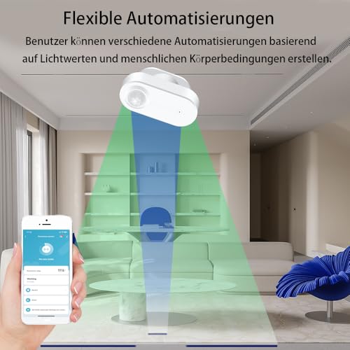Haozee-Sensor für menschliche Anwesenheit, mit Lichtsensor, 24G-Radar-MMWave, Bewegungsalarm, hochempfindliche Radarerkennung, historische Aufzeichnung, Zigbee-Hub erforderlich, batteriebetrieben
