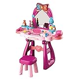 LEAMEERY Toddler Vanity Set with Mirror and Stool Toddler Makeup Vanity Light and Beauty Accessories 36 Pieces Kids Makeup Vanity Set for Little Girls Princess Vanity Set Birthday Gift for Girls