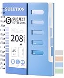 FLYING EAGLE Small 5 Subject Notebook College Ruled Spiral Notebook 5x7 with Dividers Tabs Waterproof Plastic Cover Thick Paper Notebooks for Work School, Blue