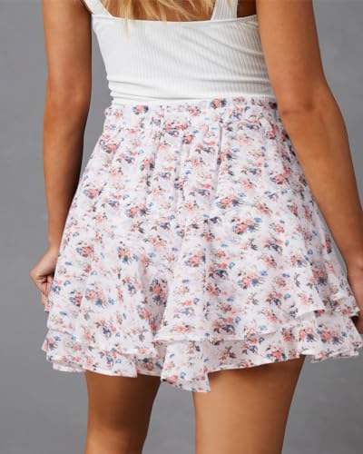 Image of Aoudery Flowy Shorts for Women Casual Boho Floral Skorts Ruffle Mini Skirts Running Tennis Butterfly Chiffon Shorts