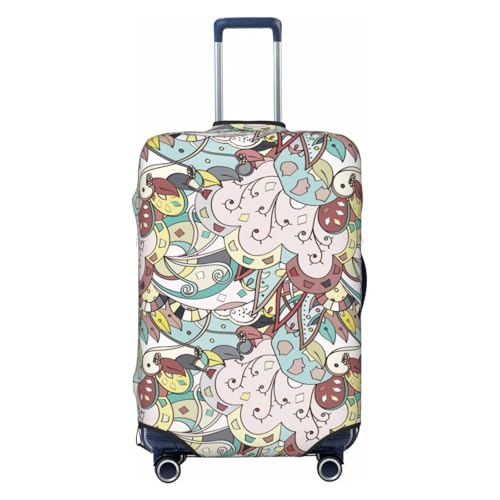 Ethnic Colorful Doodle Texture Print Luggage Cover Elasticated Suitcase Covers TSA Approved Stylish Scratch Washable Resistant Case Protector for Kids and Adults
