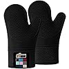 Gorilla grip bpa free soft silicone oven mitts heat and slip resistant thick cotton lined cooking mitt set long flexible potholders protect hands kitchen essential waterproof gloves 125 black  urban country home decor