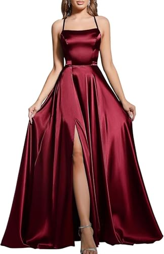 Babyonline D.R.E.S.S. Cocktailkleid, Hochzeit, lang, Schlitz, sexy, rückenfrei, schick, elegant, Galakleid mit Schleppe, bordeaux, 36