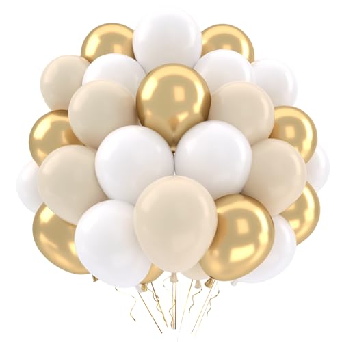 Ballons Anniversaire Beige, 50pcs Ballons Beige Sable Blanc Or Ballon Communion Anniversaire,Bapteme Fiançailles Mariage Boheme Baby Shower Decoration, Ballon...