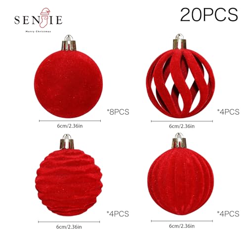 Image of 20Pcs Red Velvet Christmas Ornaments Set,2.36In Flocked Ornaments Balls | Velvet Ornaments For Christmas Tree Decor;Holiday Christmas Decor;Christmas Decoration;Shatterproof Plastic Christmas Balls