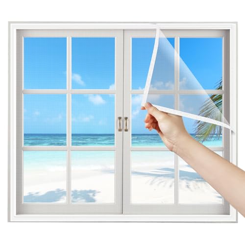 Moustiquaire de fenêtre Chat 100x110cm Blanc Rideau universelle pour Store Fenetre