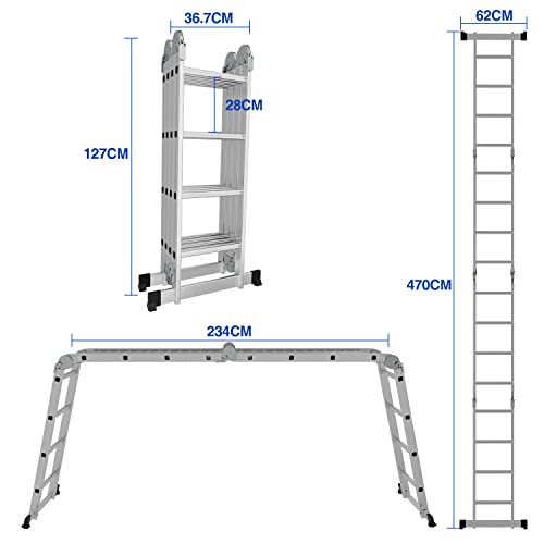 Escalera de aluminio multiusos Ikodm de 4 x 4 peldaños con andamio 3