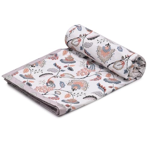 Image of Amazon Brand - Umi Lightweight Cotton AC Dohar Blanket 57x87 Inches | 160 TC Single Bed Quilt | Three Layer Soft Comforter | Elegant Floral Design