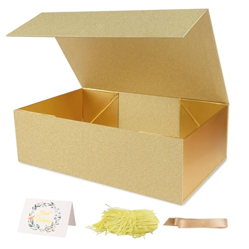 LumyHavver Gift Boxes with Magnetic Closure 9.5x6x3 inches for Birthday and Holiday Gifts (Gold Pack of 1)