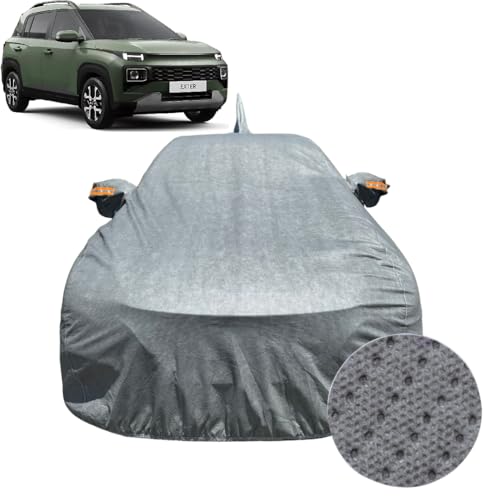 Image of Car Cover Compatible For Hyundai Exter (2023-2026)| 100% Waterproof Cover with Antenna & REFLECTIVE Mirror Pockets | Dustproof, Scratchproof, Heatproof Exter Car Cover|Soft Cotton Lining|GREY