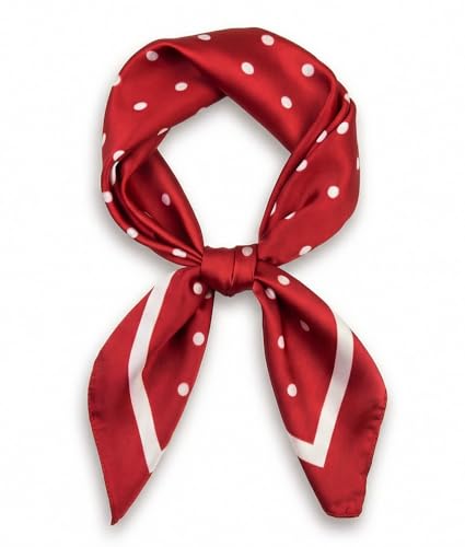 corciova Square Satin-Feel Polyester Scarf Red & White Polka Dot 70 x 70 cm (27.5 in) Neck Hair Headscarf Bandana for Women