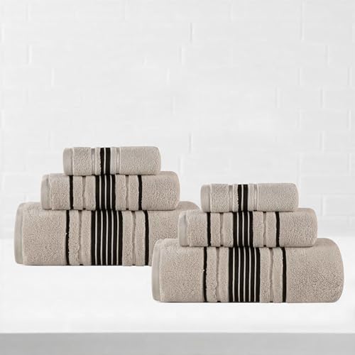 SUPERIOR Cotton 6 Piece Towel Set, 2 Bath, 2 Hand, 2 Washcloth/Face Towels, Quick Dry, Home Essentials, Shower, Spa, Luxury Plush Soft Absorbent Towels, Zero-Twist, Solid, Sadie Collection, Stone