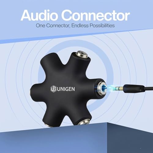Image of UNIGEN Headphone Splitter,1 Male to 5 Port Female 3.5 mm Audio Headphone Stereo Audio Headset Adapter, Earbuds Earphones Plug 5 Way 1 Male to 4 Female Splitter with 3.5mm Stereo Cable