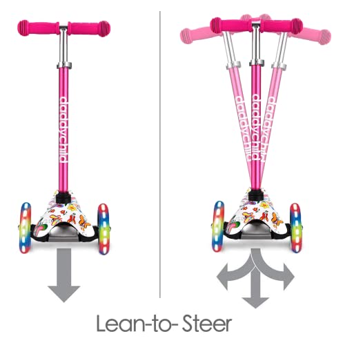 Image of 3-Wheel Kick Scooter for Kids Ages 3-8 Lean-to-Steer Toddler Scooter with Extra Wide Light Up Wheels, 4 Adjustable Heights, Foldable Scooters for Boys & Girls, Max Weight 110lbs (Pink Graffiti)