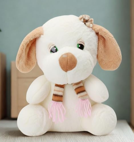 Image of Tickles Mufler Dog Soft Stuffed Plush Animal Toy for Kids Boys & Girls Birthday Gifts (Color: White; Size: 22 cm)