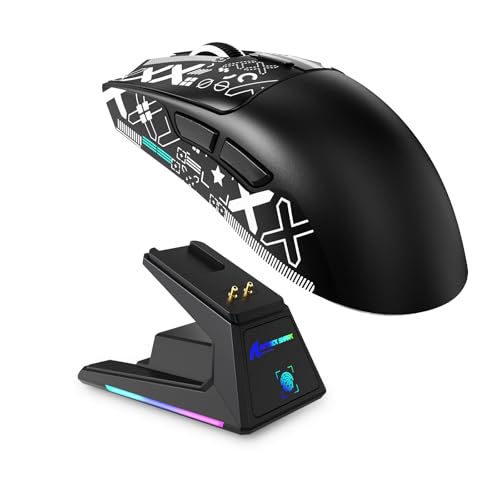 Image of MAMBASNAKE ATTACK SHARK X1 Wireless Gaming Mouse with RGB Charging Dock,PAW3395 PRO Sensor 40K DPI,1KHz Polling Rate 53g Superlight Tri-Mode Computer Mice,5 Programmable Buttons for WIN /MAC-Black&Tape