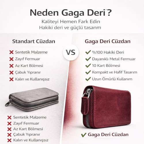 Gaga Deri Bordo Kadın Cüzdan – Hakiki Deri Fermuarlı Tasarım, Çok Gözlü Kartlık ve Banknot Bölmeli Kompakt Model – Şık, Dayanıklı ve Günlük Kullanıma Uygun Premium Deri Aksesuar - Görsel 5