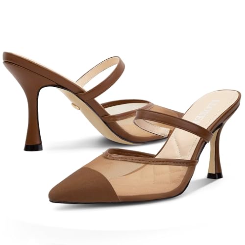 Kitten Heels for Women Mesh Mule Heels Pointed Closed Toe Low Heels for Women Slingback Heeled Dress Pumps Shoes3