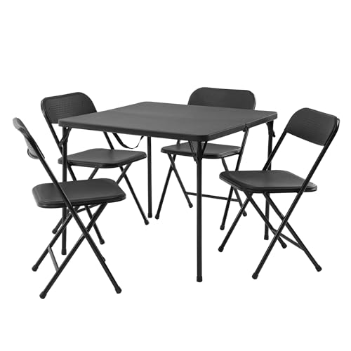 CNEIESD 5-Piece Resin Folding Card Table & 4 Folding Chairs Set (Grey)