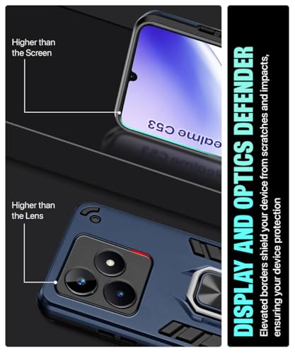 Image of WOW IMAGINE Shock Proof Back Case Mobile Cover for Realme Narzo N53 | Realme C53 | Realme C51 | Back Cover Case (Tough Armor | Hybrid PC + TPU | Ring Holder & in-Built Kickstand | Blue)