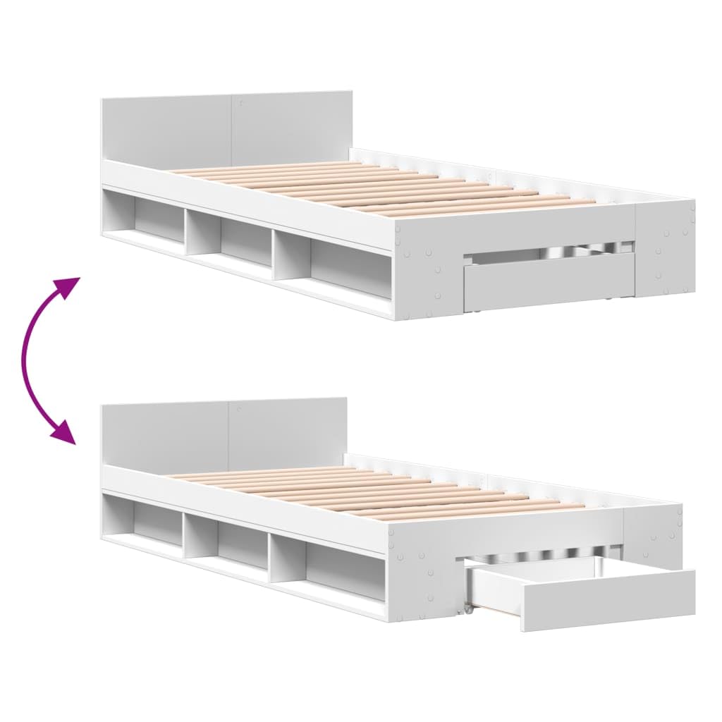 vidaXL Cama con cajón Madera de ingeniería Blanca 90x190 cm, Cama, Cama con almacenaje, Estructura de Cama Individual, Cama Individual