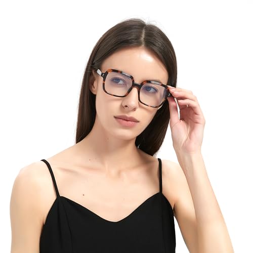 Image of Oversized Blue Light Blocking Glasses for Women and Men, Square Frame Computer Gaming Glasses Anti Glare & UV RF6215