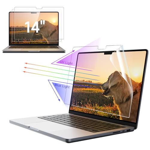 Image of IPROKKO 2 Pack Blue Light Matte Screen Protector for MacBook Pro 14-inch M1 M2 M3 M4 M5 Pro Max 2021-2026, Anti Glare Eye Protection HD Clarity Mac 14.2 inch Laptop Filter [Bubble Free Install]