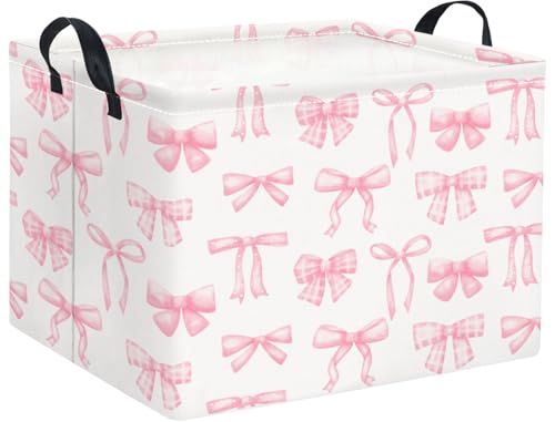 Image of Rectangular Kids Basket Baby Girl Basket Fabric Storage Bin Organizer Box Room Decor(Beautiful Bowknot)