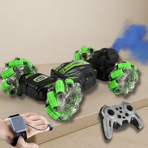 Image of GRAPHENE 4WD RC Smoke Stunt Car 2.4GHz Gesture Watch Sensor Remote Control Double-Sided Vehicle 360 Rotating Flip Twisting Off-Road with Light & Music Spray Drift Driving Toy for Kids