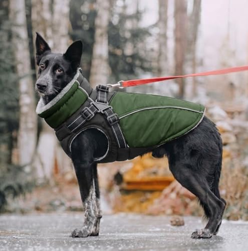 KONVINIT Warme Hundejacke Wasserdicht Hundemantel für Kleine und Mittelgroße Grosse Hunde Winter Hundemantel mit Geschirr Hund Wintermantel mit Reflexstreifen und Bauchschutz,Size L