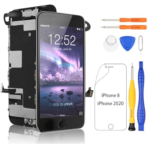 Yodoit for iPhone 8/SE 2 Screen Replacement Kit LCD with Home Button, Ear Speaker, Front Camera Full Assembly Display Digitizer and Repair Tool Kit, Protector (Model A1863, A1905) Black Cover