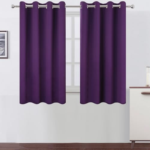 Image of LEMOMO Blackout Curtains 66 x 54 Inch Long Purple Curtains Set of 2 Panels Room Darkening Curtains for Bedroom and Living Room