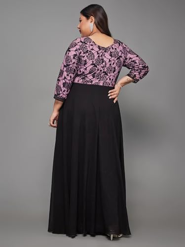 Image of Miss Chase A+ Women's Floral Printed Relaxed Fit V -Neck 3 /4Th Sleeve Georgette Maxi Dress