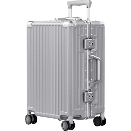 Image of AnyZip Carry On Luggage PC+ABS Aluminum Frame Zipperless Luggage Hard Shell Suitcase with TSA Lock Double Spinner Wheels 20 Inch Silver
