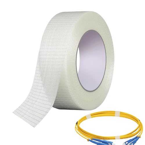 Bansusu 1 Inch Wide Long Extra Strong Heavy Duty Anti Crack Waterproof Adhesive Cricket Cross weave Reinforced Tape Transparent Bi-Directional Filament Strapping Tape Fiberglass Reinforced Tape