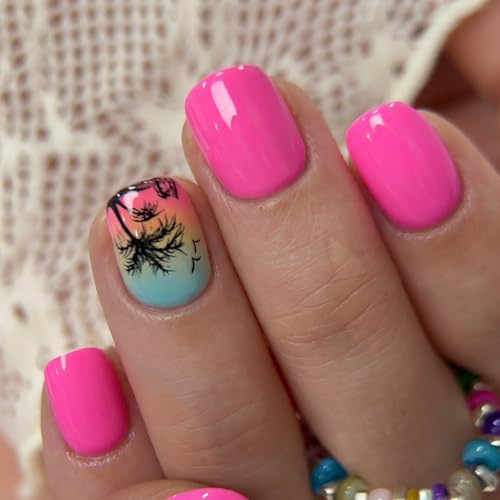 Image of CurvLife Short Oval Press On Nails, Orange, Island Sunset, Soft Gel