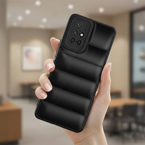 Image of Puffer Case for Redmi 12C 5G, Protective Quilted Soft Touch Silicone Back Cover, Luxury Padded Down Jacket Style Design, Shockproof & Easy Grip, Black