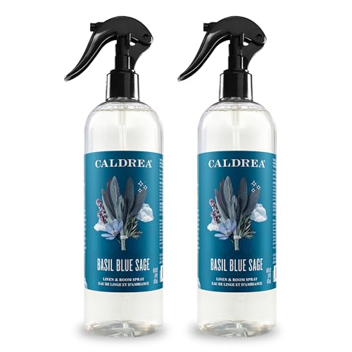 Image of Caldrea Linen and Room Spray Air Freshener, Made with Essential Oils, Plant-Derived and Other Thoughtfully Chosen Ingredients, Basil Blue Sage, 16 oz, 2 Pack