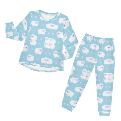 Little Sheep Blue Soft Pajama Set for All Seasons,Breathable Pjs Long Sleeve Sleepwear,Comfy Loungewear 2 Piece Underwear Set 3T