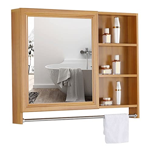 Mueble de baño con Espejo y toallero de aleación de Aluminio, montado en la Pared, con Estante y Puerta (Color: Amarillo, tamaño: 80 x 12,5 x 70 cm)
