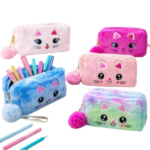 Estojo Escolar Feminino Box Grande Infantil Fofo Gatinho Colorido Com Alça Para Pendurar Removível Material Escola (Multicolorido)