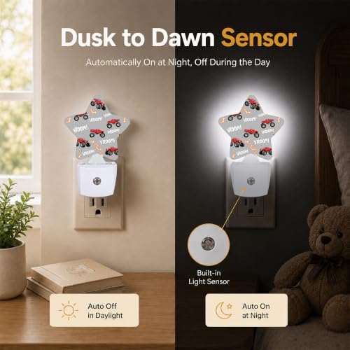 Image of Star Night Light with Dusk to Dawn Sensor, Truck Plug in Night Light for Kids Bedroom Nursery, Soft Warm Glow Lamp for Hallway Bathroom Energy Saving