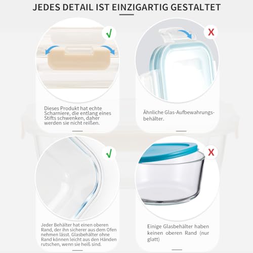 Glasbehälter mit deckel Glasschüssel mit deckel Glasdosen mit deckel set kühlschrank organizer glass containers with lids obst gemüse… – Ansicht 4