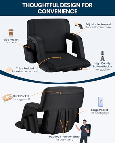Sportneer Y21-80600-14-AA Stadium Seating For Bleachers, Stadium Seats With Back Support Bleacher Chairs With Back And Cushion 6 Reclining Position Stadium Seat Bleachers Chair thumb #3