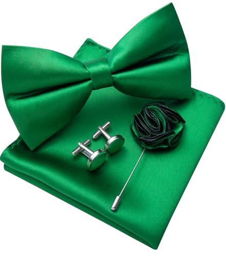 Image of Solid Color Bow Ties for Men Silk Pre-tied Tuxedo Bowtie Set 4PCS