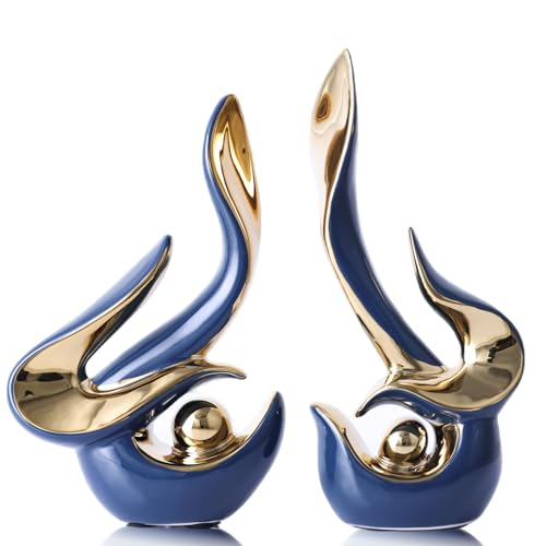 XMGZQ Decorazione moderna astratta di metà secolo, statue in porcellana per soggiorno, tavolino da caffè, centrotavola per sala da pranzo, sculture in ceramica e soprammobili dorati per supporto TV