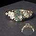 Gem's Beauty Green Moss Agate Rings 14K Gold Three Stone Engagement Ring in 925 Sterling Silver Women's Gold Ring Gifts for Her(Size8)