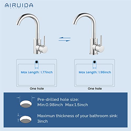 Airuida Chrome Polish Wet Bar Sink Faucet Single Handle Farmhouse Kitchen Small Rv Bathroom Faucet Deck Mount Vanity Lavatory Mixer Tap One Hole 360 Degree Swivel Spout With Supply Hoses #TOP3